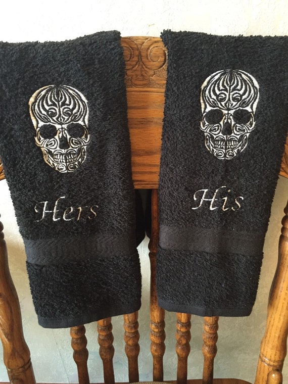 Skull towel set by KRAZEYstitches on Etsy