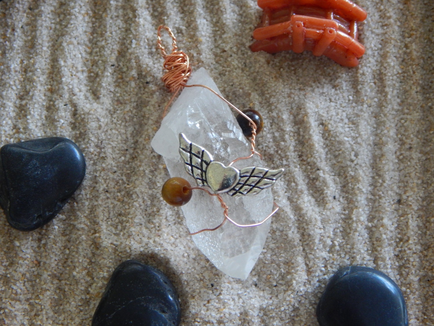 Quartz Crystal With Wings and Tigers Eye by BohoJypsyCreations