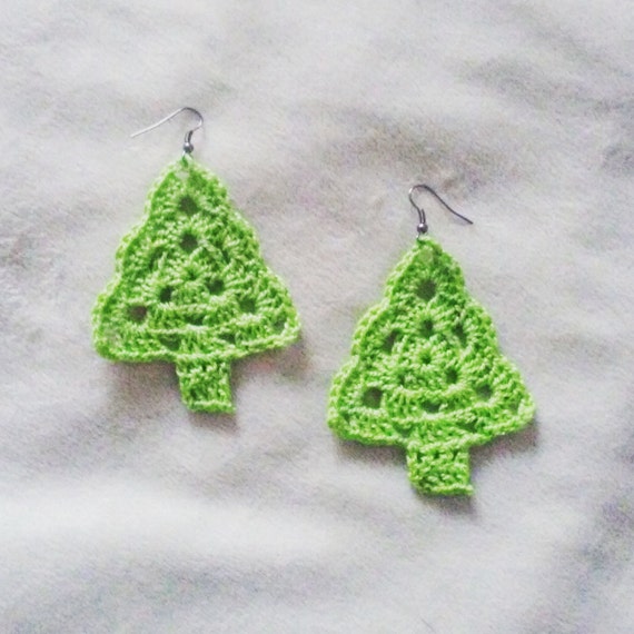 Crochet Christmas Tree Dangly Earrings