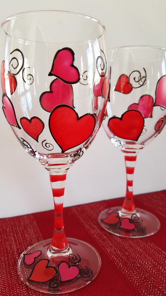 Wine Glasses Hand Painted Heart Wine Glasses Sold in