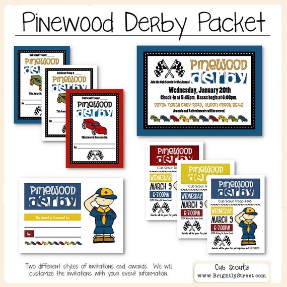 Cub Scouts Pinewood Derby Invitations and Awards
