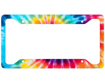 Tie Dye License Plate Frame, Tie Dye Car Tag Frame, Tie Dye License Plate Holder, Tie Dye Peace Decorative License Plate Frame-30-615