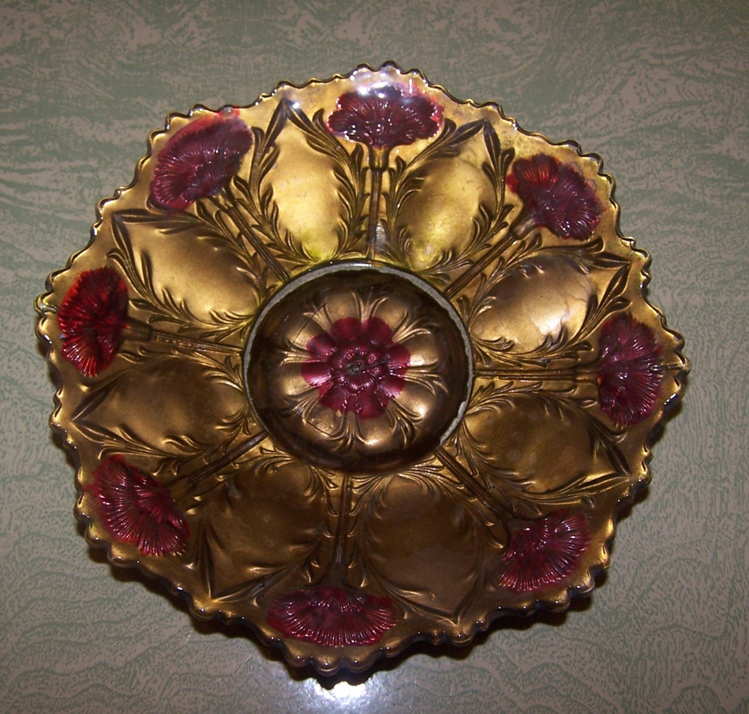 goofus-glass-ruffled-edge-bowl-dish-gold-red-floral-flowers