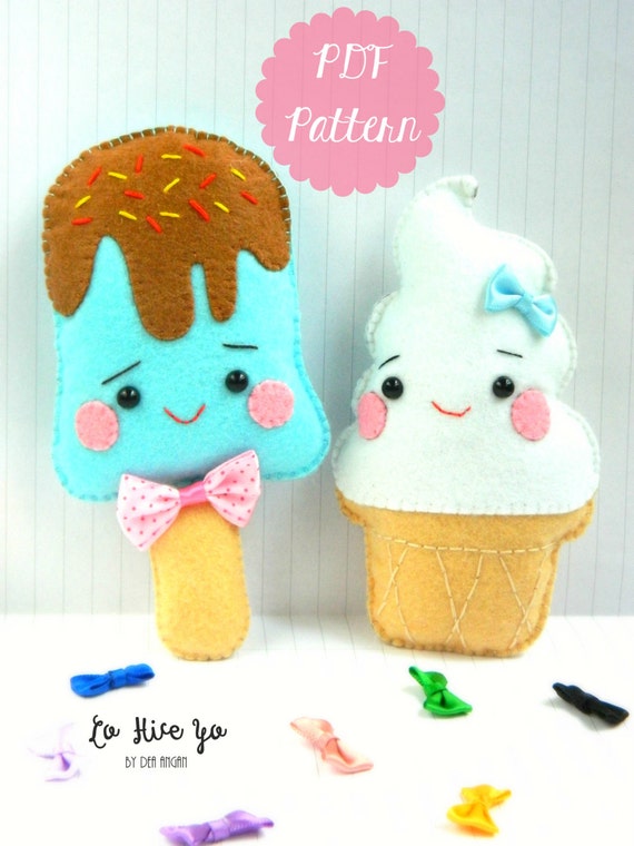 PDF Pattern: Kawaii Ice Cream Plushies. Felt Pattern. Plushies PDF Pattern: Kawaii Ice Cream Plushies. Felt Pattern. Plushies