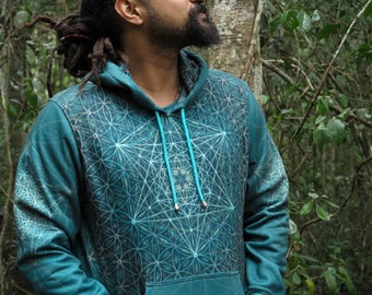 AQUA STAR Men's Pullover Hoodie / Sacred geometry Hoodie / Sweatshirt / Tribal Hoodie / Flower of life Hoodie / Psychedelic Hoodie