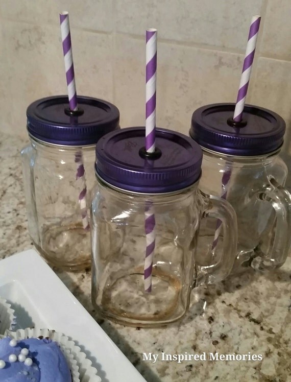 Mason jar mug with handle and straw purple by MyInspiredMemories