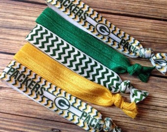 BOGO 50% OFF Green Bay Packers Hair Ties, Women's Hair Ties, Football Hair Ties, Set of Five
