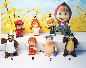 Masha and the Bear cupcake toppers Mini figures toys party favor birthday cartoon series to children's holiday miniature surprise baby