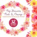 watercolor flowers clipart pink yellow orange whimsical florals, watercolor wedding graphics,  hand painted watercolor clip art pop style
