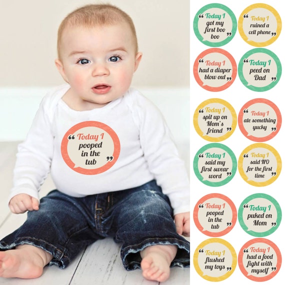  Funny  Baby  s First Milestone  Stickers Set of 12 First 