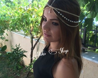 Hair Jewelry, Head Chain , Hair Chain , Head Piece, Pearl Hair Chain , Body Chain , Summer Accessories