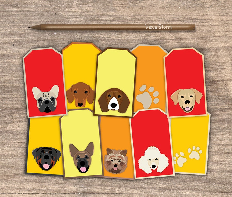 Dog Gift Tags Printable Dog Hang Tags Paw Prints by VizualStorm