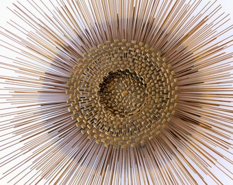 26 in. SUNBURST WALL ART 2 tiered steel rod and brass welding 1970 vintage era