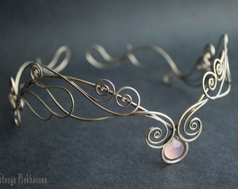 Elven tiara, Rose tiara, Chalcedony tiara, Silver tiara, Elven diadem, Wire wrapped tiara