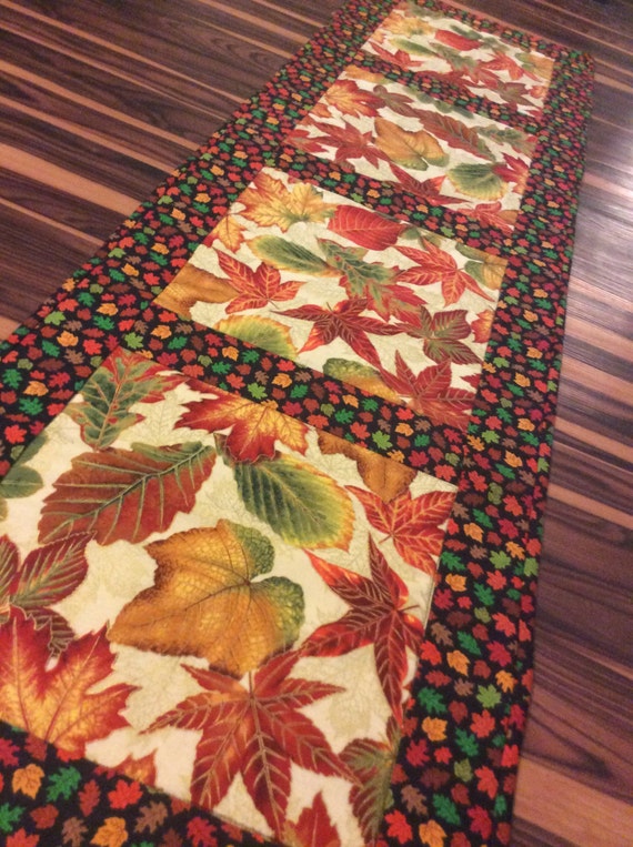 Fall Quilted Table Runner Autumn Theme Fabric Table Topper