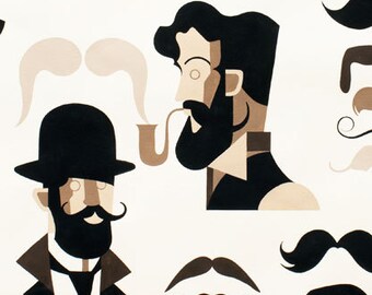 Alexander Henry Mister Stache Natural Cotton fabric