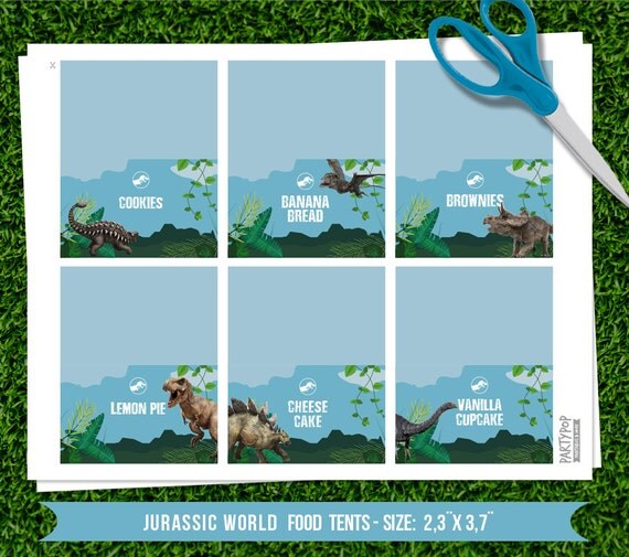 Personalized Jurassic World food label tents by PartyPopPrints