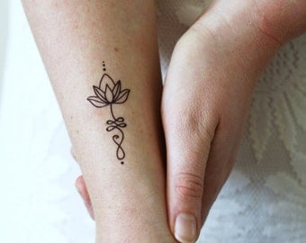 Unalome lotus temporary tattoo set of two / bohemian temporary tattoo / unalome tattoo / lotus tattoo / lotus fake tattoo / boho gift idea