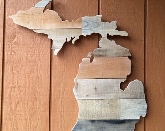 Michigan Shaped Wall Art! (Or any State) Reclaimed Pallet Wood, about 24" x 24"