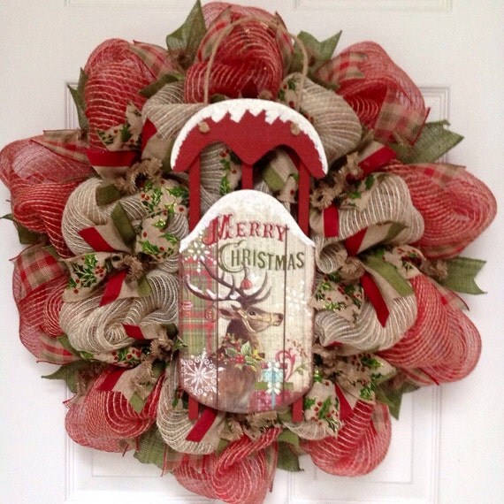 Merry Christmas Reindeer Sled Deco Mesh by whatameshbydiana