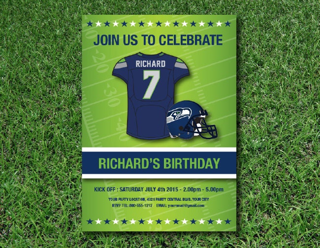 Seattle Seahawks Birthday Invitation NFL by WeirdBeardDesigns