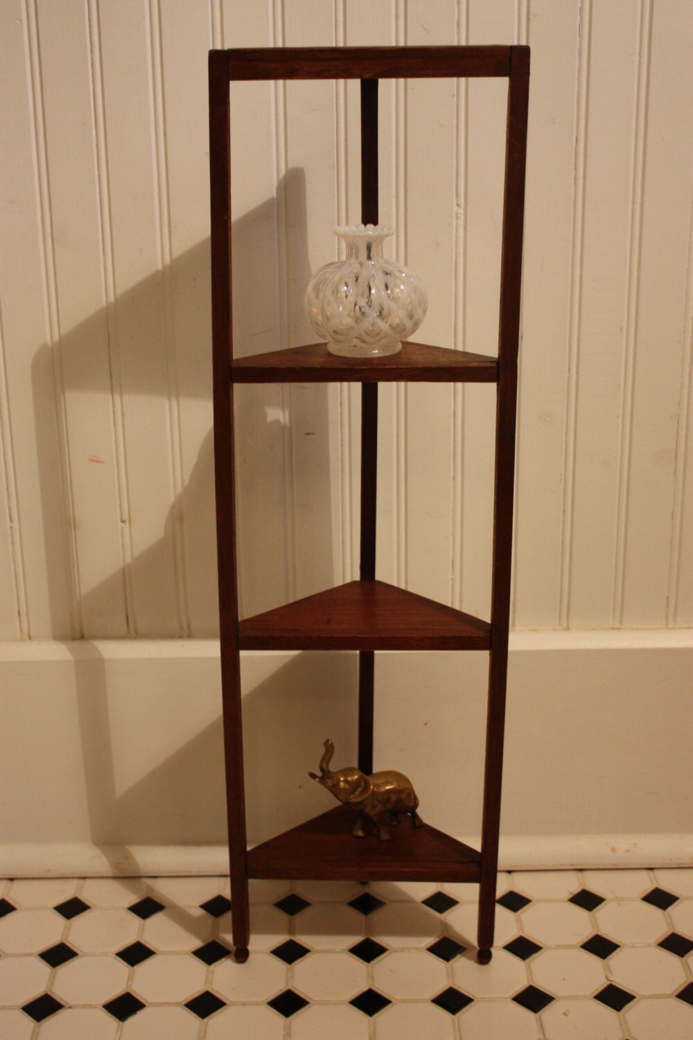 Primitive Handmade and Signed Wooden Trinket Shelf, Walnut Shelf from