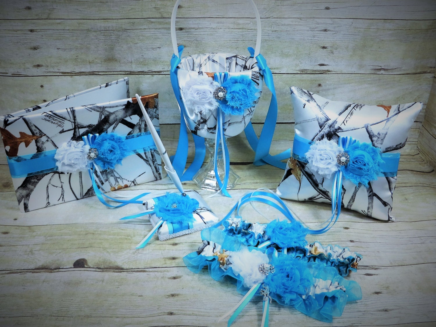 White Camouflage Wedding Set Blue Wedding Set Turquoise