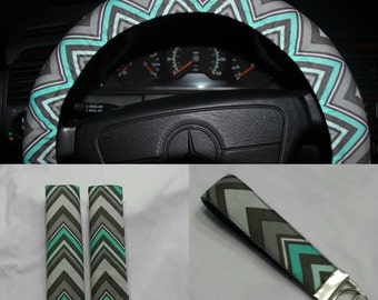 Chevron Wheel Cover - Steering wheel cover in mint and gray color - Girls wheel cover -Car accessories.