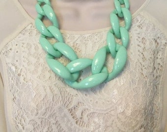 Mint Green Chunky Chain Lucite Link Housewife Statement Necklace