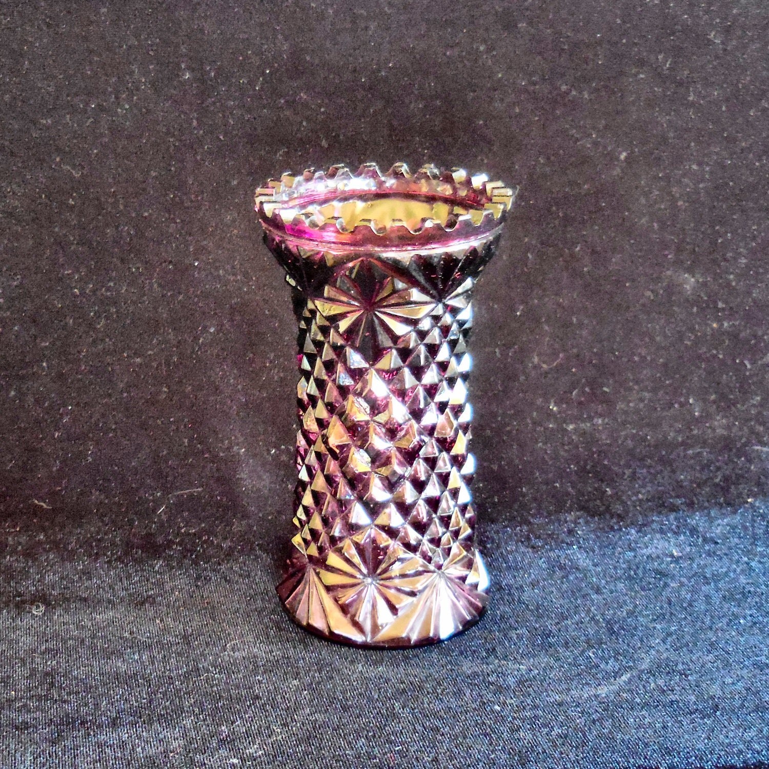 Antique Pressed Glass Amethyst Vase or Spill Vase