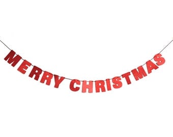 MERRY & BRIGHT Christmas Glitter Letter Banner Garland