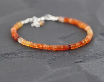 Mexican Fire Opal Bracelet in Sterling Silver or Gold Filled. Dainty Beaded Stacking Bracelet. Delicate Red Orange Gemstone Bracelet