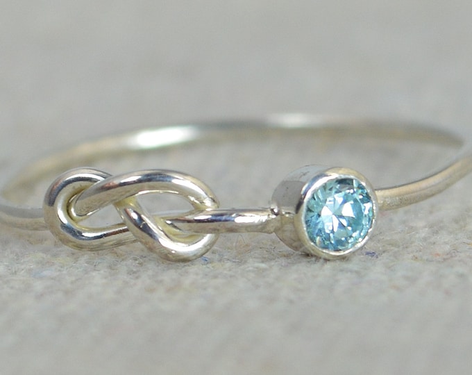 Infinity Aquamarine Ring, Sterling Silver, Stackable Rings, Mother's Ring, March Birthstone Ring, Infinity Ring, Infinity Knot