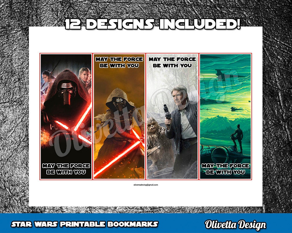 Star Wars Bookmarks Birthday Party Favor Printable 12 Designs