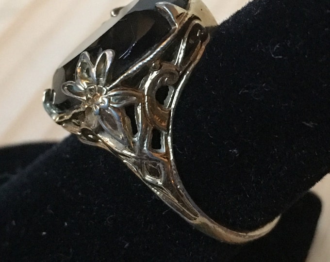 Storewide 25% Off SALE Vintage Gold Tone Faceted Smokey Topaz Designer Cocktail Ring Featuring Overstated Design Style