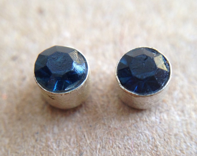 Storewide 25% Off SALE Vintage Silver Tone Sapphire Blue Rhinestone Designer Post Earrings Featuring Petite Style Design