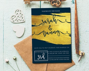 Faux Gold Foil Swish - Wedding Invitation