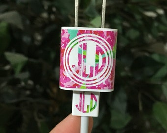 iPhone Charger Decals/ Lily Pulitzer Inspired Vinyl: Floral, Crown Jewels, Nautical -OR- Real Tree Camo Charger Wraps, READ DETAILS