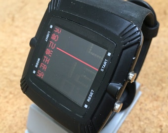 Stunning Montres Carlo Mens Large Square Black LCD Digital Chronograph Quartz Watch Hours Clock~Light~New Battery