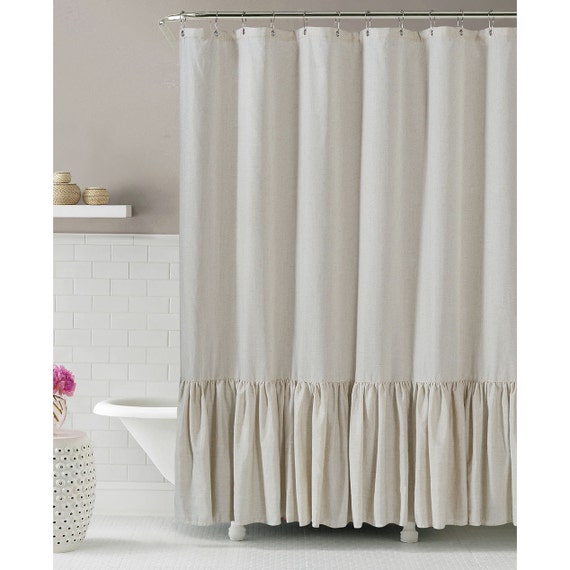 Natural linen blend shower curtain with ruffle 72x84 by zahrazart