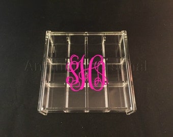Monogrammed Acrylic Box, Hinged Jewelry Box, Trinket Box, Bridal Gift, Bridesmaid Gift, Acrylic Box, Personalized Gift, Monogrammed Box