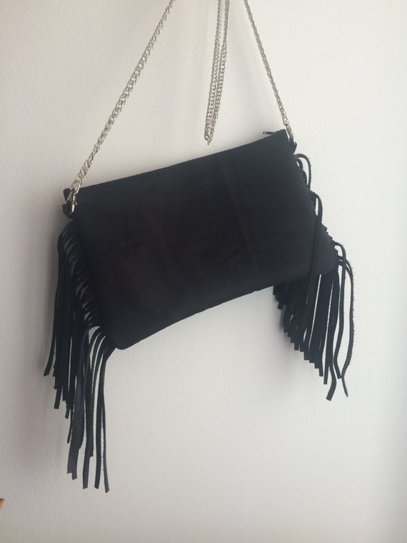 black fringe clutch bag