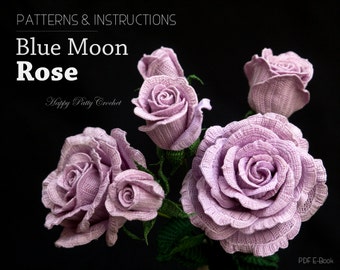 Crochet Rose Pattern - Crochet Blue Moon Rose Pattern - Hybrid Tea Flower Pattern - Crochet Flower Pattern