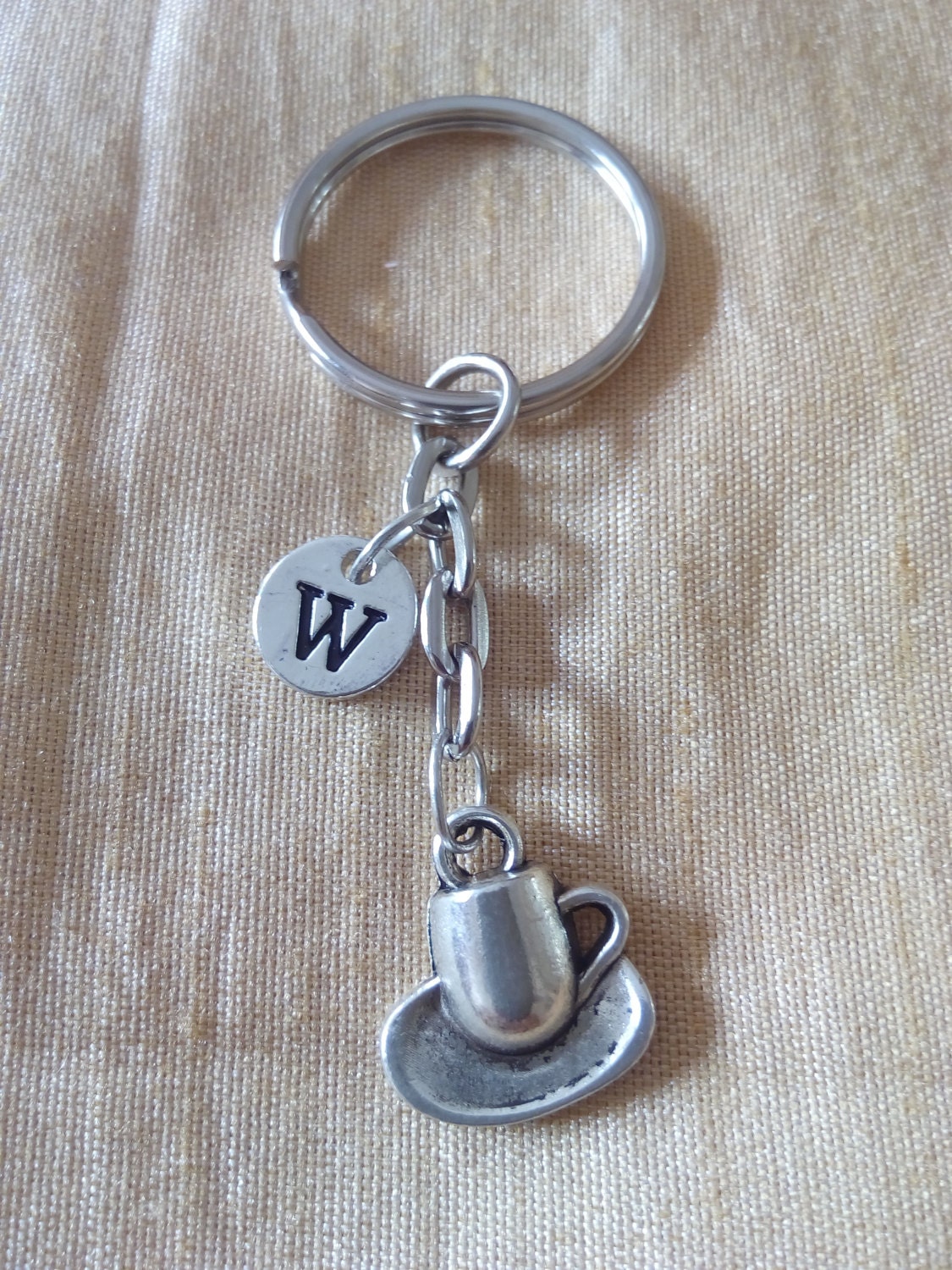 Coffee Cup Keychain with Initial Coffee Cup Jewelry Custom