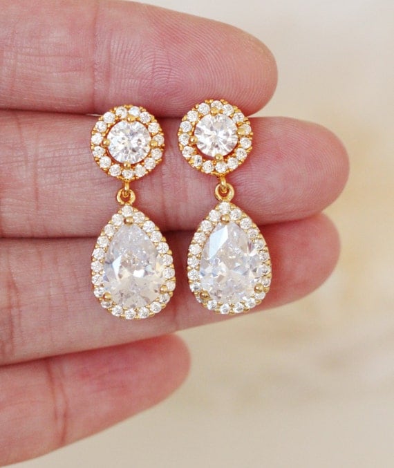 Gold Bridal Earrings Gold Wedding Jewelry Gold Drop Earrings