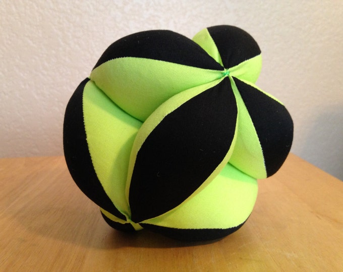 Soccer Ball Montessori Puzzle Ball Lime Green and Black Geometric Baby Clutch Ball. Sensory Learning Toy. Soft and Safe Play