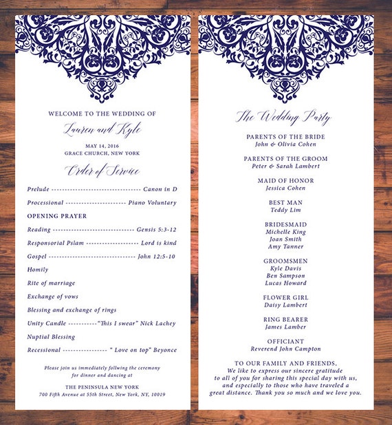 Elegant Wedding Ceremony Programs Card Traditional Wedding