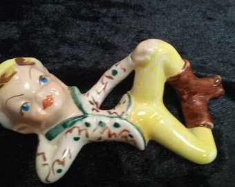 Vintage Leprechaun , Elf Or Pixie Figurine Hand Painted Figurine