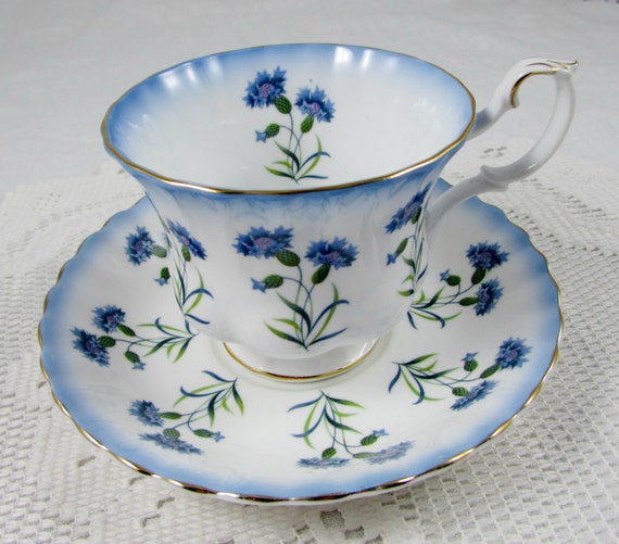 Royal Albert Blue Thistle Tea Cup and Saucer Bone China