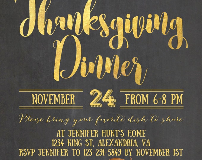 Thanksgiving invitation. Printable Thanksgiving invite. Personalized. Thanksgiving dinner invite. Chalkboard thanksgiving invitation.